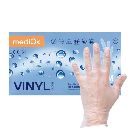 Перчатки виниловые MediOk неопудренные, 50 пар/уп
